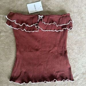 NWT Forever 21 Burgundy Ruffled Tube top Size M
